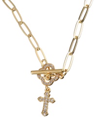 Fashion Golden Copper Inlaid Zircon Four-leaf Clover Cross Necklace
