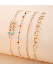 Fashion Golden 4-piece Diamond-studded Flower Tassel Bracelet