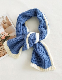 Fashion Blue Contrast Stitching Wool Knitted Scarf