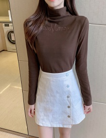 Fashion Coffee De Velvet Embroidery Bottoming Top