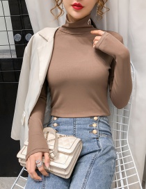 Fashion Coffee Cotton Embroidered Turtleneck Bottoming Shirt