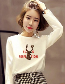 Fashion New Antlers Printed Long-sleeved Round Neck Plus Size Blouse