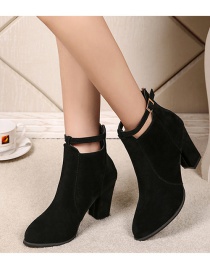 Fashion Black Suede Chunky Heel Ankle Boots