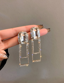 Fashion Gold Geometric Rectangle Earrings With Diamonds
