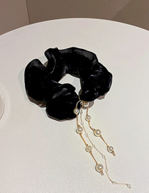 Fashion Black Gauze Pearl Crystal Tassel Hair Tie