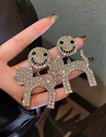 Fashion Silver Diamond Smiley Puppy Earrings