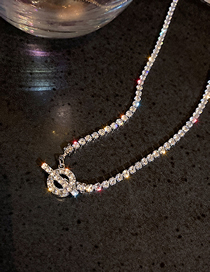 Fashion Silver Full Rhinestone T-shaped Buckle Necklace