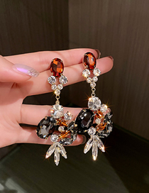 Fashion Brown Crystal And Diamond Tassel Earrings