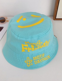 Fashion Sky Blue Children's Smiley Letter Printed Fisherman Hat