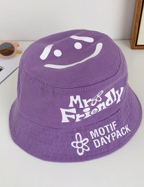 Fashion Purple Children's Smiley Letter Printed Fisherman Hat