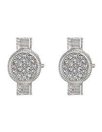 Fashion Silver Alloy Diamond Watch Shape Stud Earrings