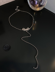 Fashion Silver Diamond Bowknot Tassel Necklace