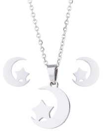 Fashion Silver Stainless Steel Moon Star Necklace And Earring Set