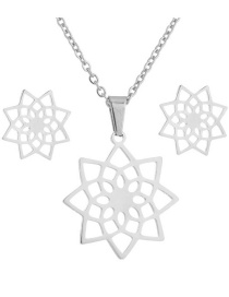 Fashion Silver Stainless Steel Hollow Lotus Necklace And Earrings Set