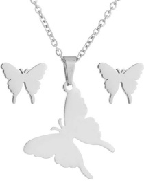 Fashion Silver Stainless Steel Butterfly Earring Necklace Set