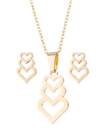 Fashion Gold Stainless Steel Hollow Heart Necklace And Earrings Set
