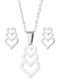 Fashion Silver Stainless Steel Hollow Heart Necklace And Earrings Set