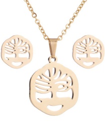 Fashion Gold Stainless Steel Hollow Tree Of Life Necklace And Earring Set