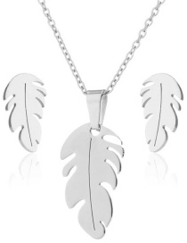 Fashion Steel Color Stainless Steel Feather Necklace And Earring Set