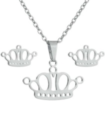 Fashion Steel Color Stainless Steel Crown Necklace And Earring Set