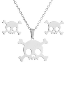 Fashion Steel Color Stainless Steel Skull Earrings Necklace Set