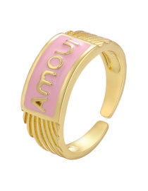 Fashion Pink Oil Drop Letter Wide Face Ring