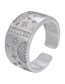 Fashion White Gold Star And Moon Ring Micro-inlaid Zirconium Multi-layer Broad Edge Star And Moon Ring