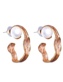Fashion Brown Alloy Twisted C-shaped Pearl Earrings