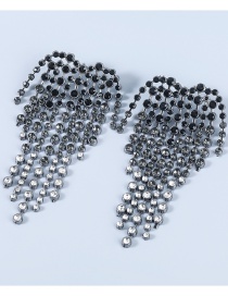 Fashion Black Alloy Diamond And Geometric Tassel Earrings