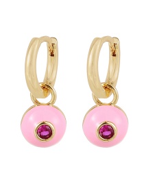 Fashion Pink Copper Inlaid Zircon Round Oil Drop Earrings