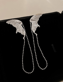 Fashion Silver Metal Wings Tassel Earrings