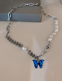 Fashion Titanium Steel Titanium Steel Pearl Chain Stitching Butterfly Necklace