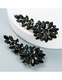 Fashion Black Alloy Inlaid Diamond Flower Earrings