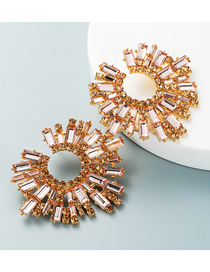 Fashion Champagne Alloy Inlaid Diamond Sun Flower Stud Earrings