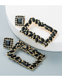 Fashion Black Alloy Inlaid Colorful Diamond Geometric Square Earrings