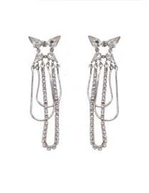 Fashion Silver Diamond Butterfly Tassel Earrings