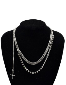 Fashion Silver Metal Diamond Chain Stitching Multi-layer Necklace