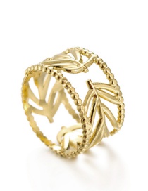 Fashion Gold Color Stainless Steel Hollow Maple Leaf Open Ring