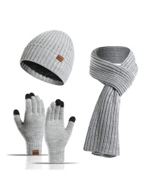 Fashion Hemp Ash Knitted Hat Scarf Gloves Three-piece Suit