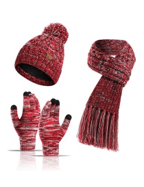 Fashion Mei Hong Three-piece Knitted Wool Scarf Gloves