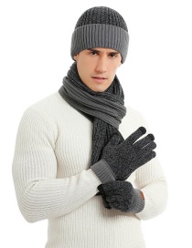 Fashion Dark Gray Woolen Knitted Hat Scarf And Gloves Set