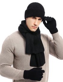 Fashion Black Mixed Color Knitted Wool Scarf Gloves Hat Set