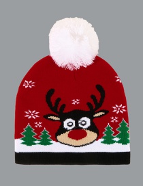 Fashion Red Christmas Elk Print Wool Ball Woolen Hat