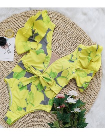 Fashion Yellow Print Ruffle Print Strappy One-piece Swimsuit
