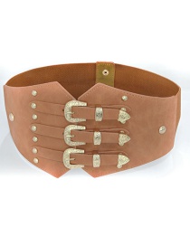 Fashion Coffee Color [black Gold Color Buckle] Multi-layer Belt With Suede Rivet Pin Buckle