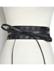 Fashion Black Lace Faux Leather Belt With Wide Belt