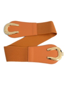Fashion Brown Horseshoe Double Buckle Elastic Belt