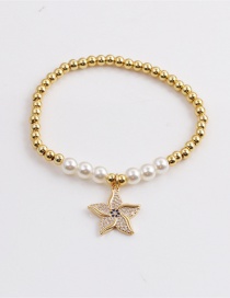 Fashion Gold Color Copper Inlaid Zirconium Starfish Beaded Bracelet