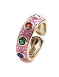 Fashion Pink Copper Plated Real Gold Color Geometric Drip Ring