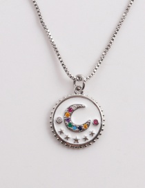 Fashion White (white Gold Color Chain) Bronze Diamond Drop Oil Moon Star Necklace